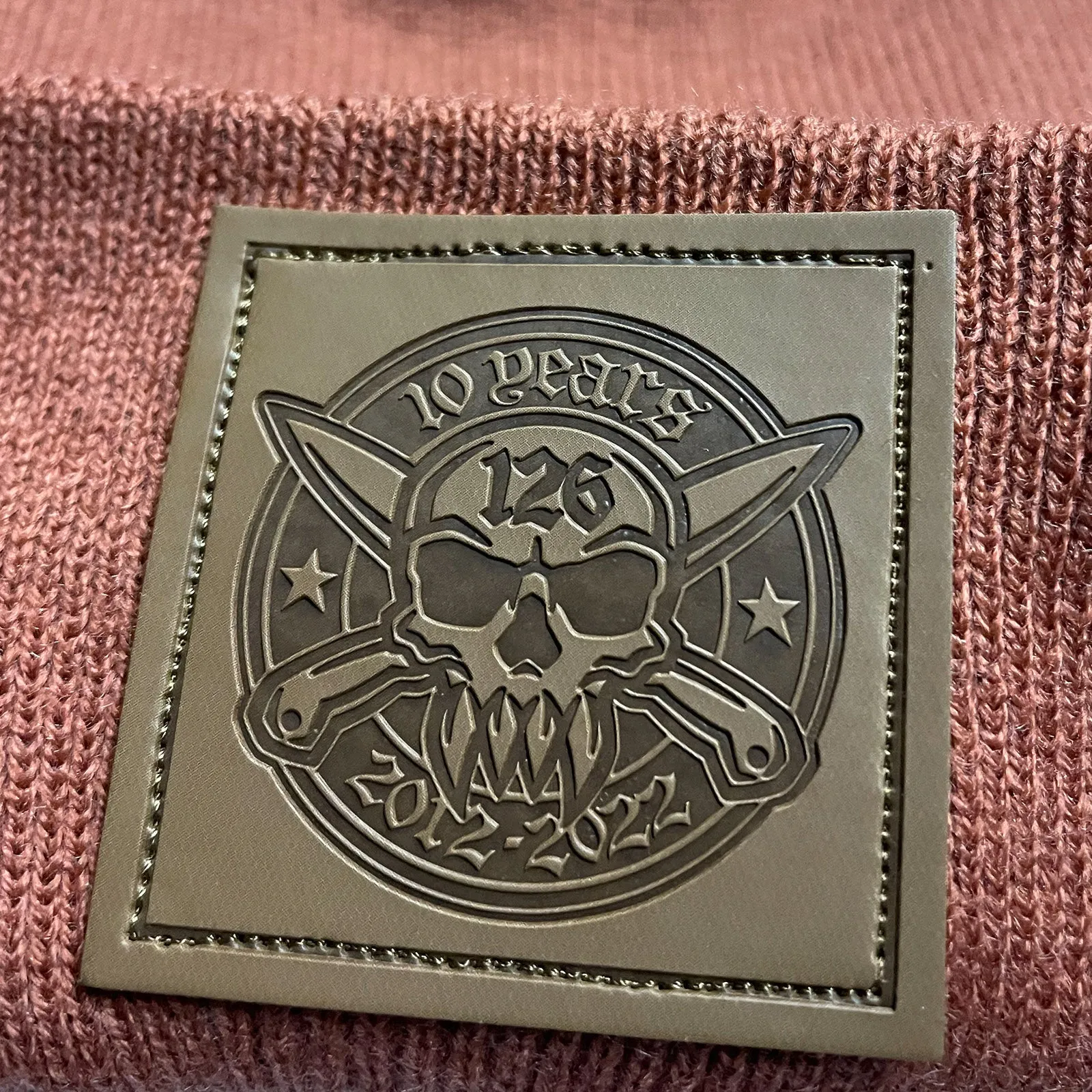 10 Year Anniversary Eco Leather Patch Beanie  (Rust)