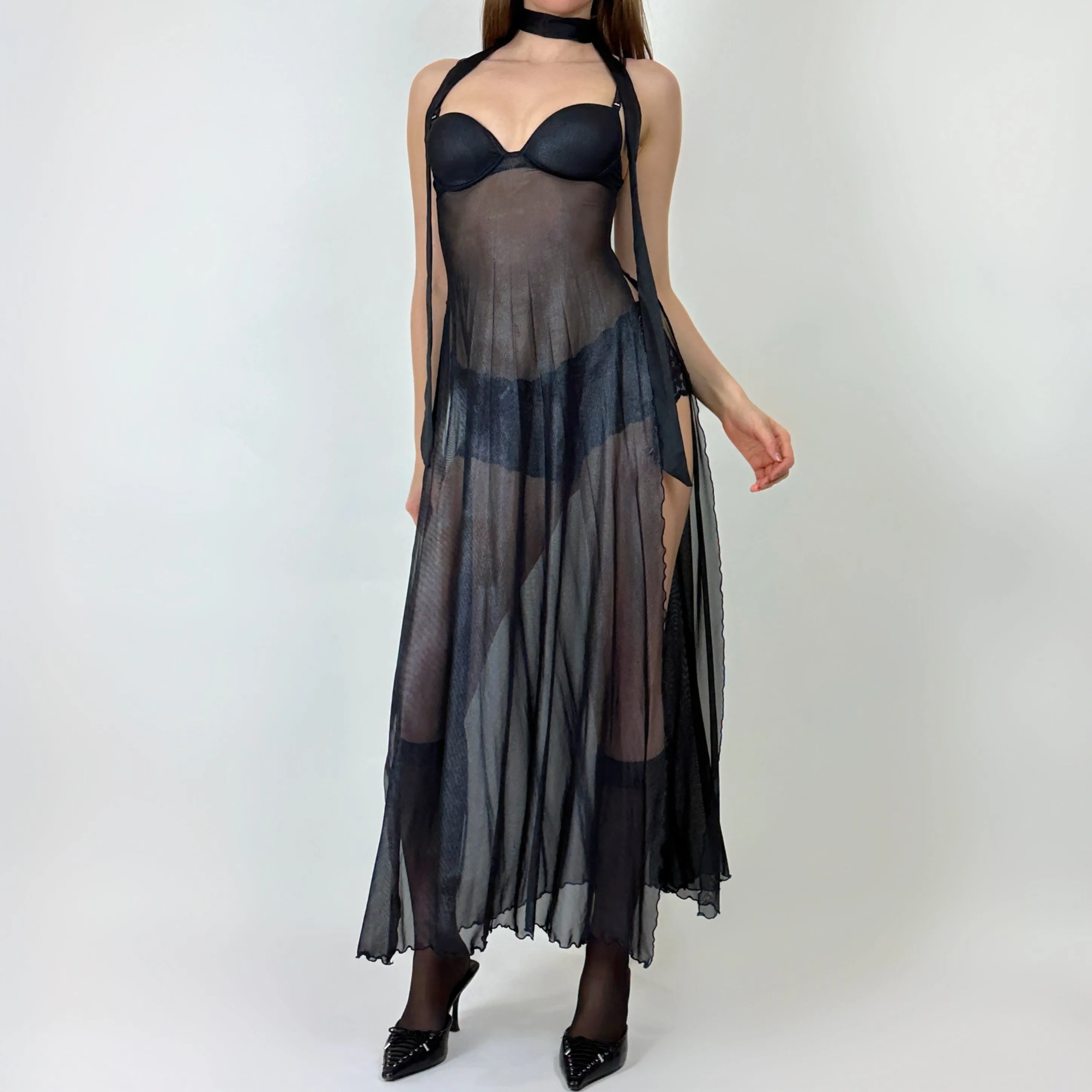 90s Metallic Mesh Slip Dress (S)