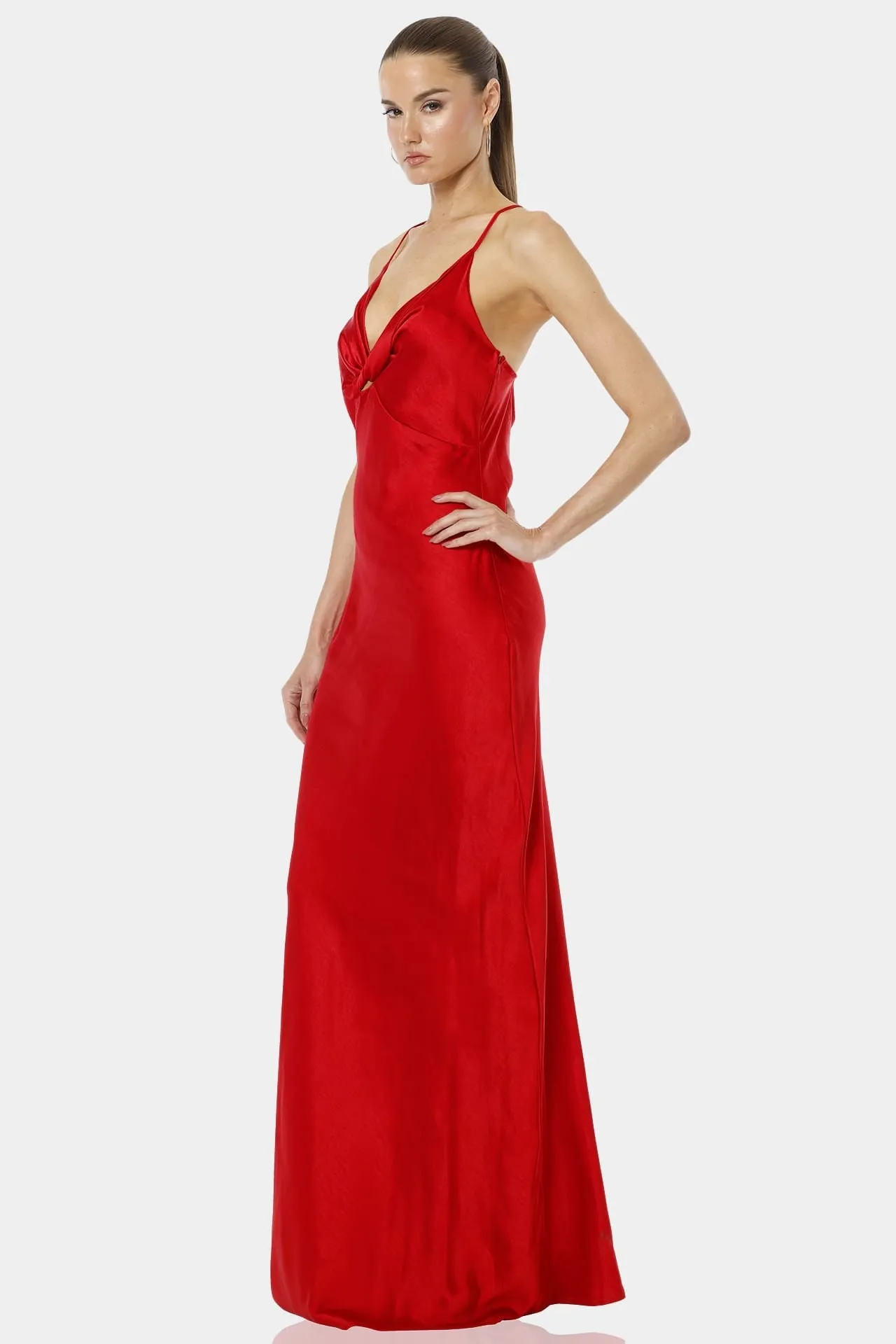 Aura Red Seductive Long Bodycon Dress