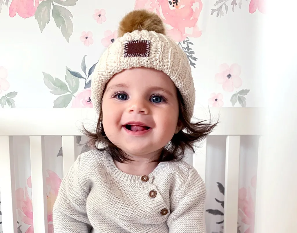 Baby White Speckled Pom Beanie