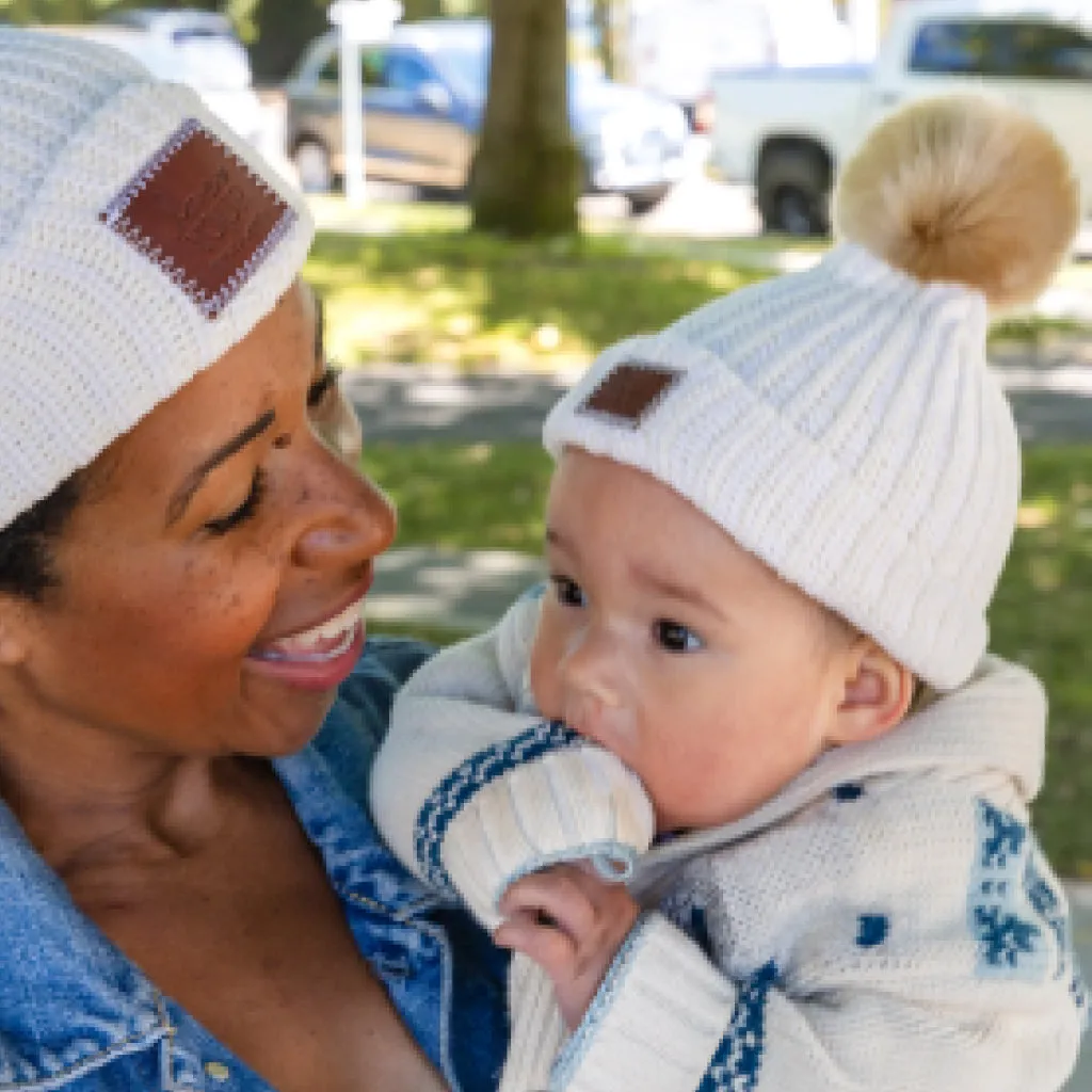 Baby White Speckled Pom Beanie