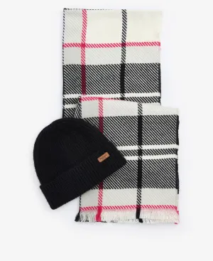 BARBOUR <BR>
Pendal hat & Scarf Boxed set <BR>
Pink, Monochrome <BR>