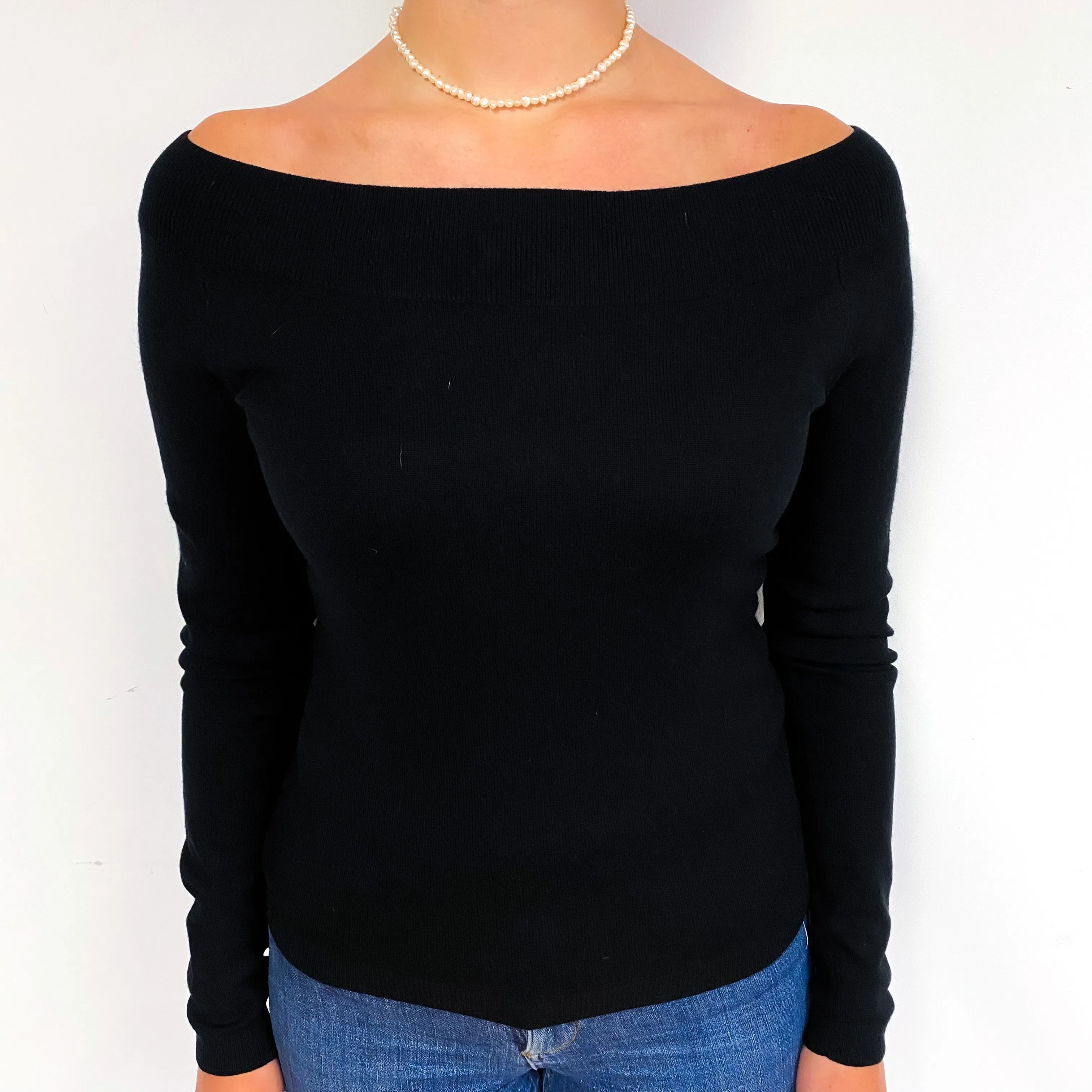 Black Cashmere Boat Neck Jumper Small