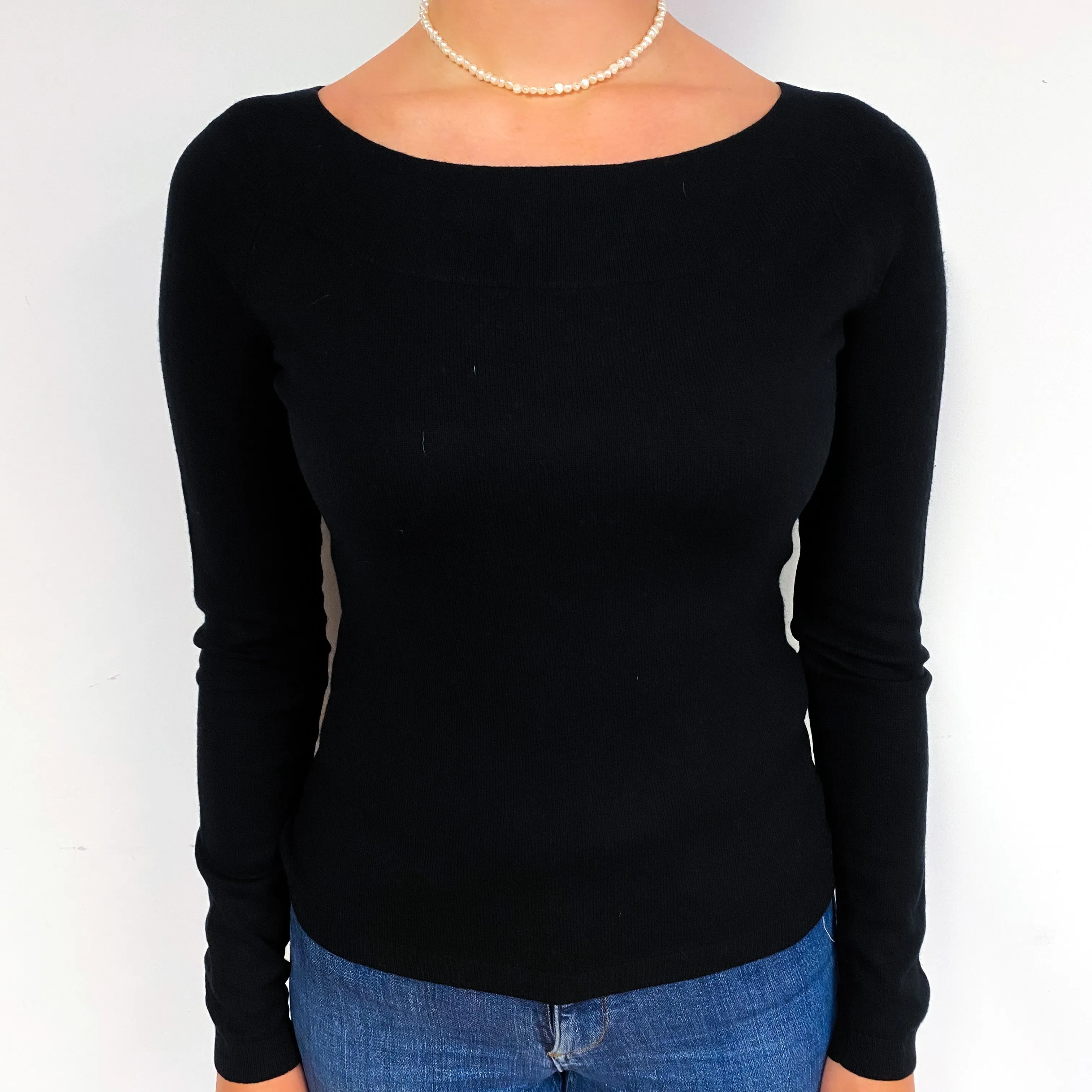 Black Cashmere Boat Neck Jumper Small