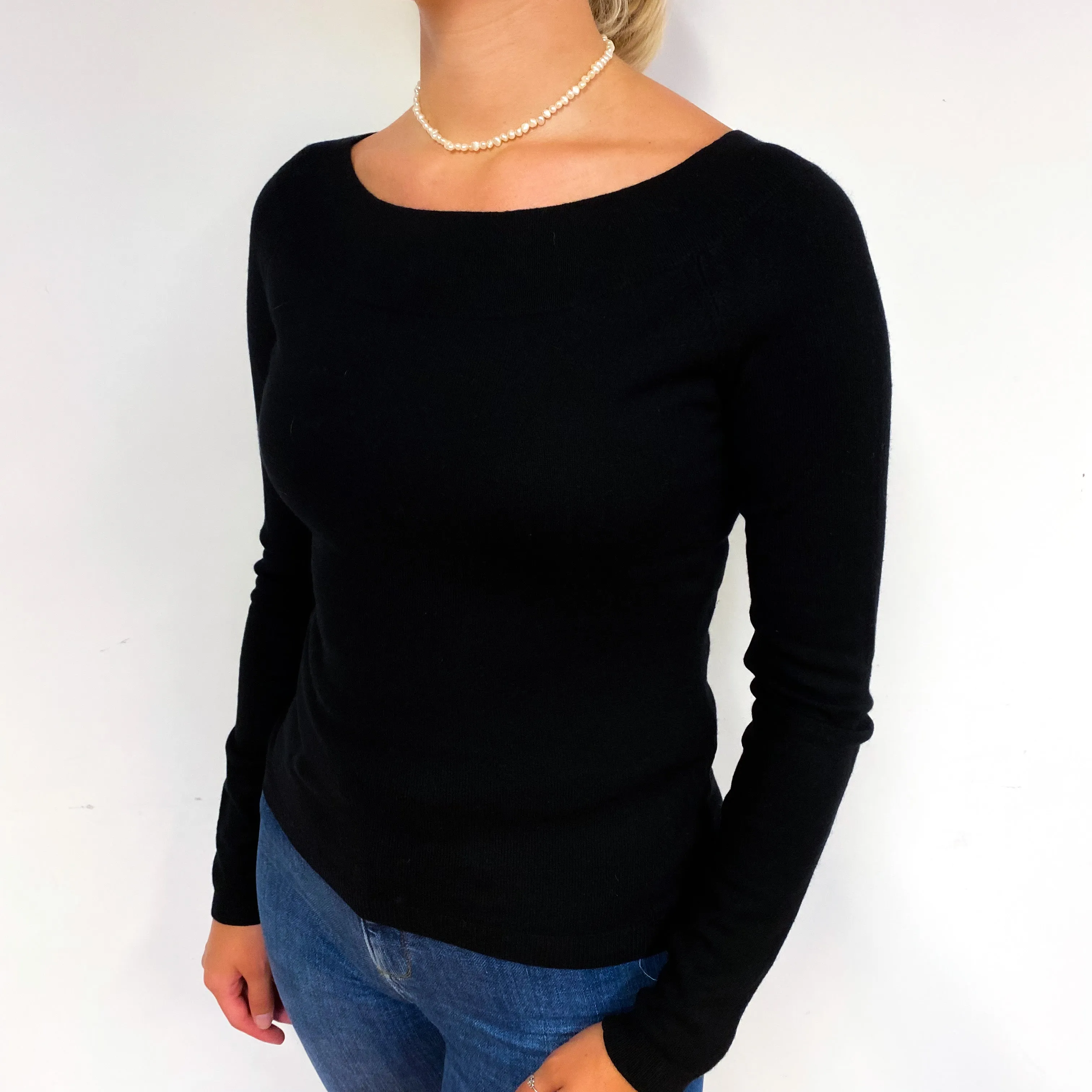 Black Cashmere Boat Neck Jumper Small