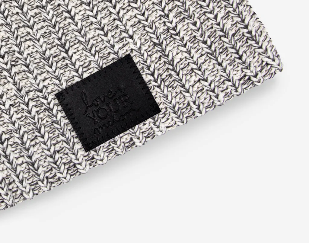 Black Speckled Beanie (Black Leather Patch)