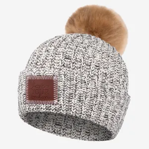 Black Speckled Pom Beanie (Natural Pom)