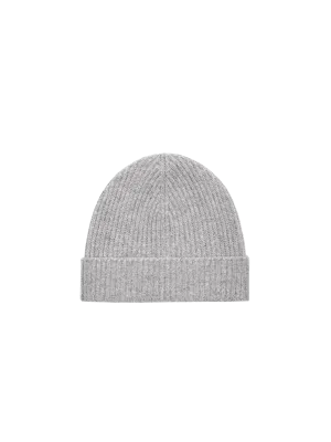 Cashmere Ribbed Beanie—grey marl