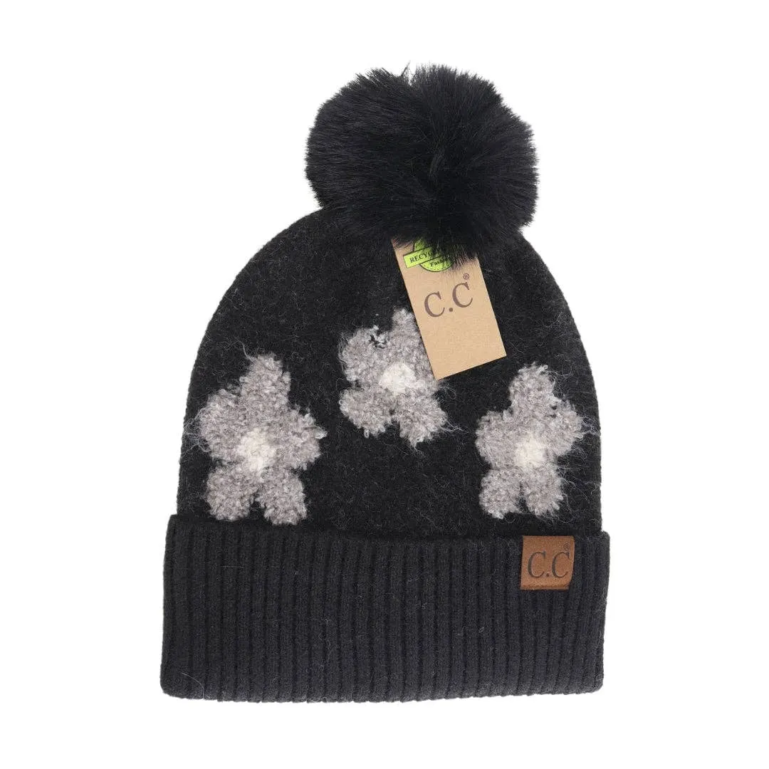 Daisy Contrast Faux Fur Pom C.C Beanie HTC0079