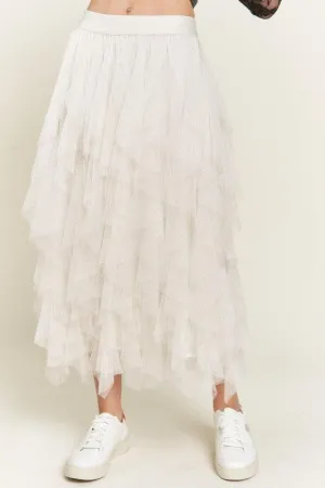 Dance with Me Layered Polka Dot Mesh Lined A-Line Midi Skirt