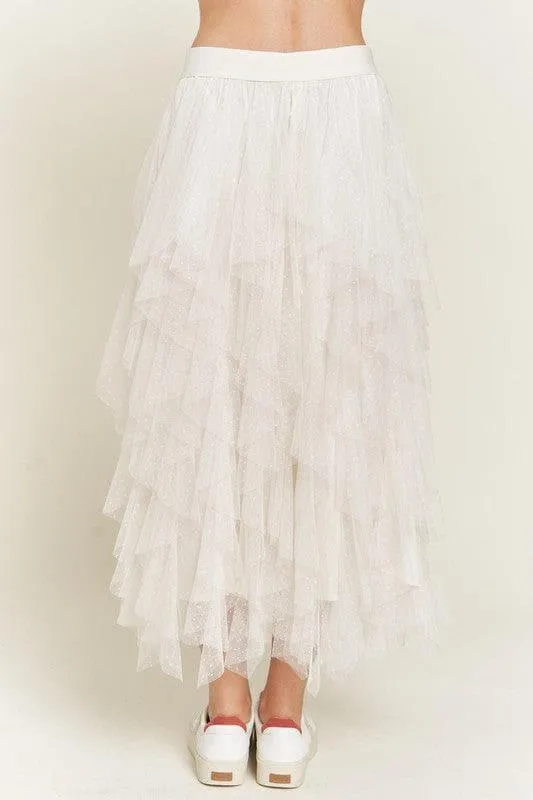 Dance with Me Layered Polka Dot Mesh Lined A-Line Midi Skirt