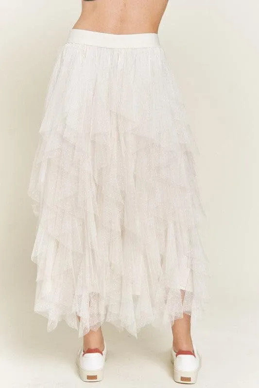 Dance with Me Layered Polka Dot Mesh Lined A-Line Midi Skirt