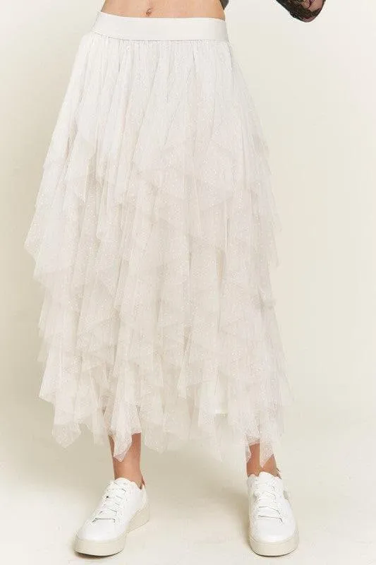Dance with Me Layered Polka Dot Mesh Lined A-Line Midi Skirt