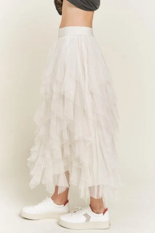 Dance with Me Layered Polka Dot Mesh Lined A-Line Midi Skirt