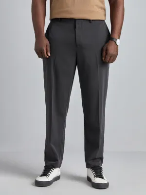 Dark Grey Solid Slant Pockets Zipper Fly Trousers
