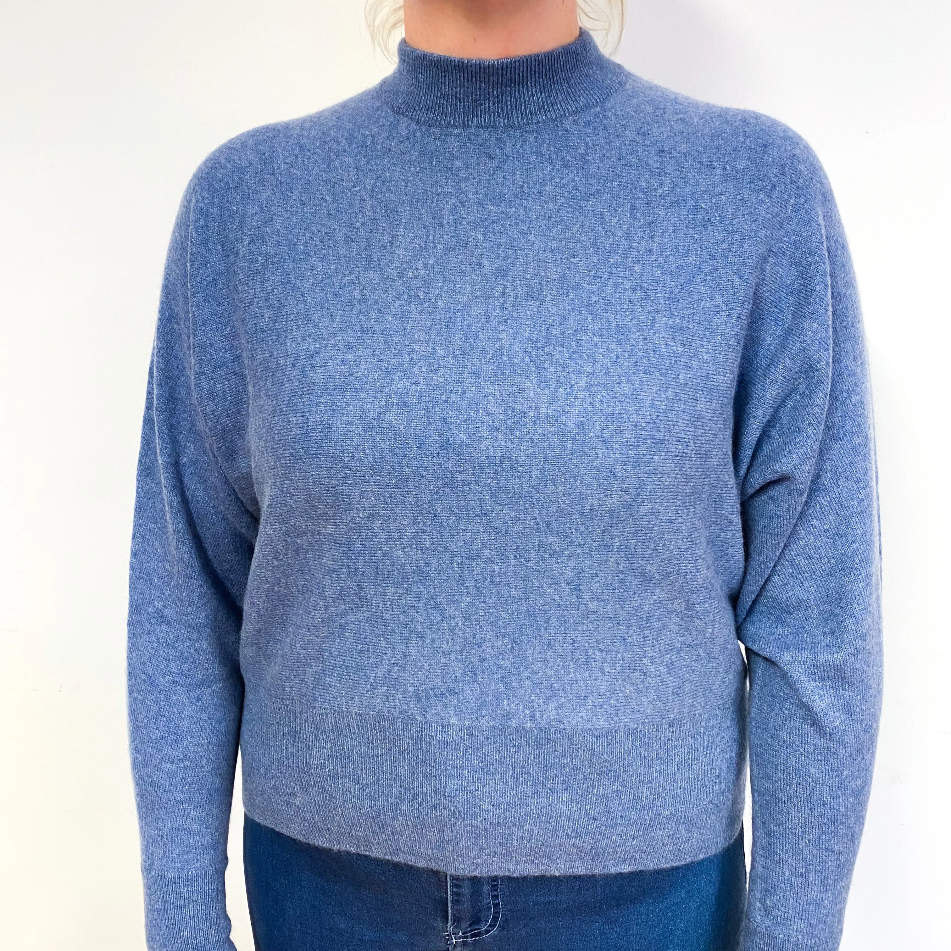 Denim Blue Batwing Cashmere Turtle Neck Jumper Large