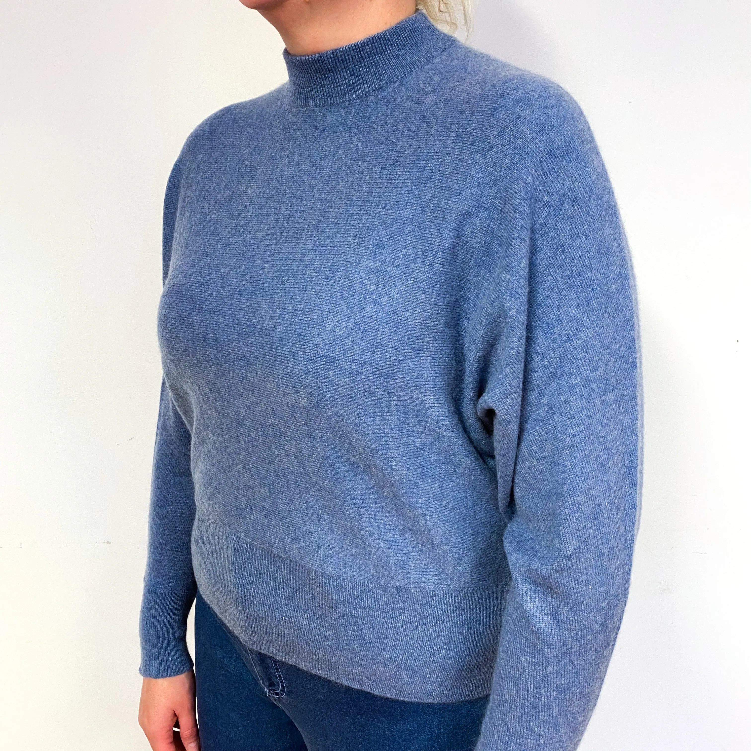 Denim Blue Batwing Cashmere Turtle Neck Jumper Large
