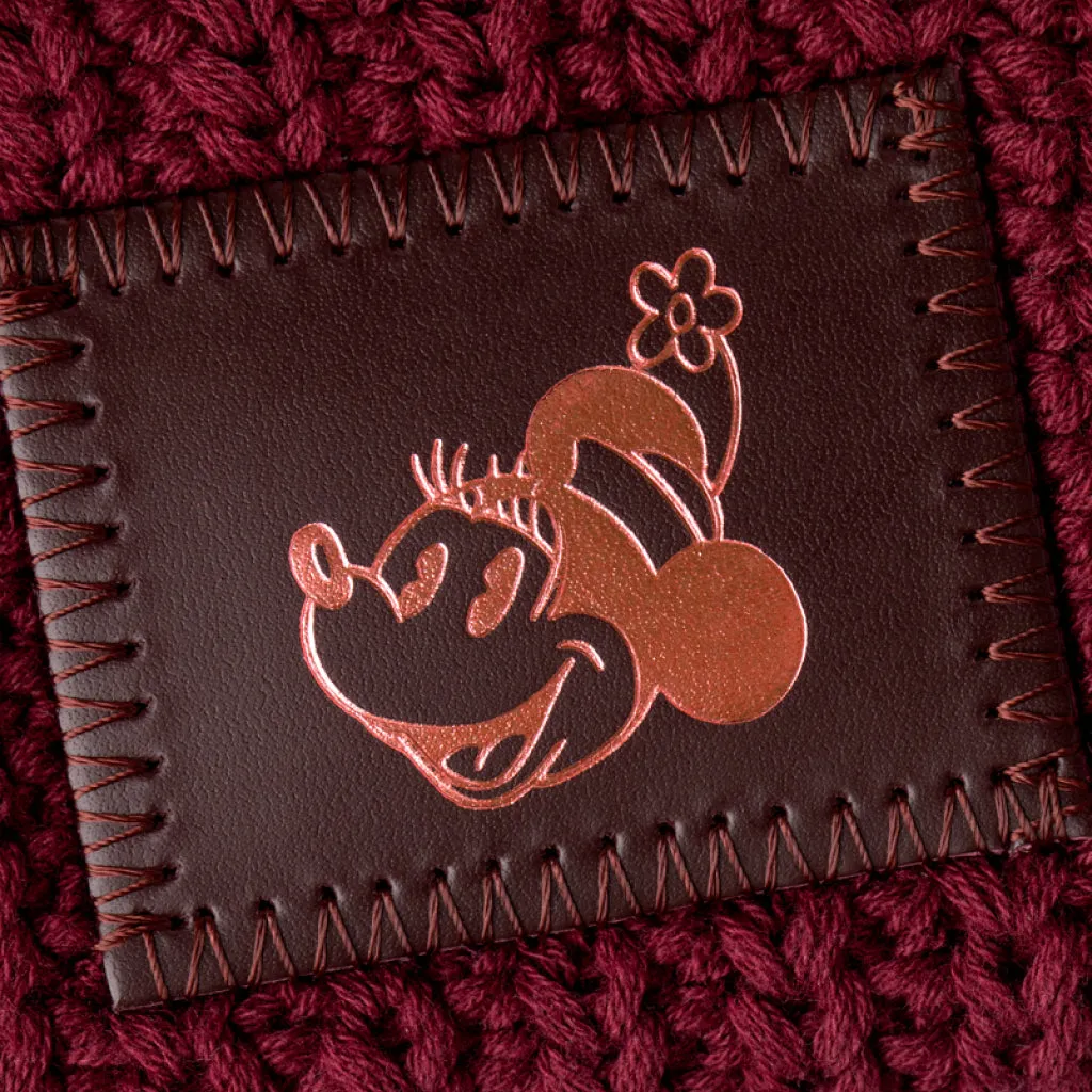 Disney's Minnie Mouse Burgundy Rose Foil Double Pom Beanie