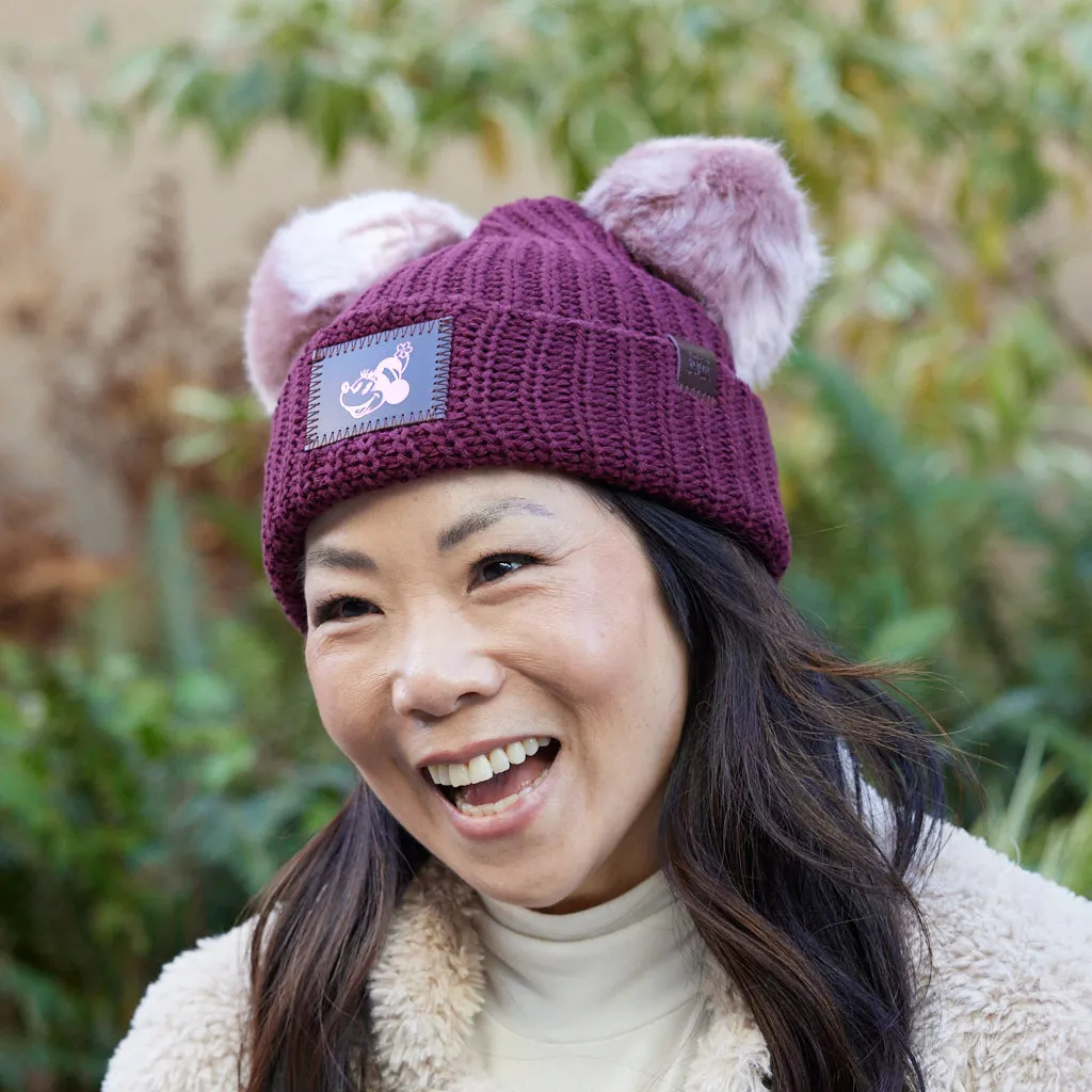 Disney's Minnie Mouse Burgundy Rose Foil Double Pom Beanie