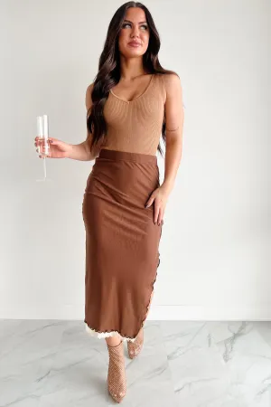 Don't Take It Personally Layered Mesh Midi Skirt (Brown)