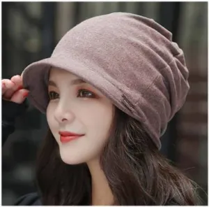 Dreadz Soft Cotton Peaked Brim Beanie Hat (AL-159 Light Brown)