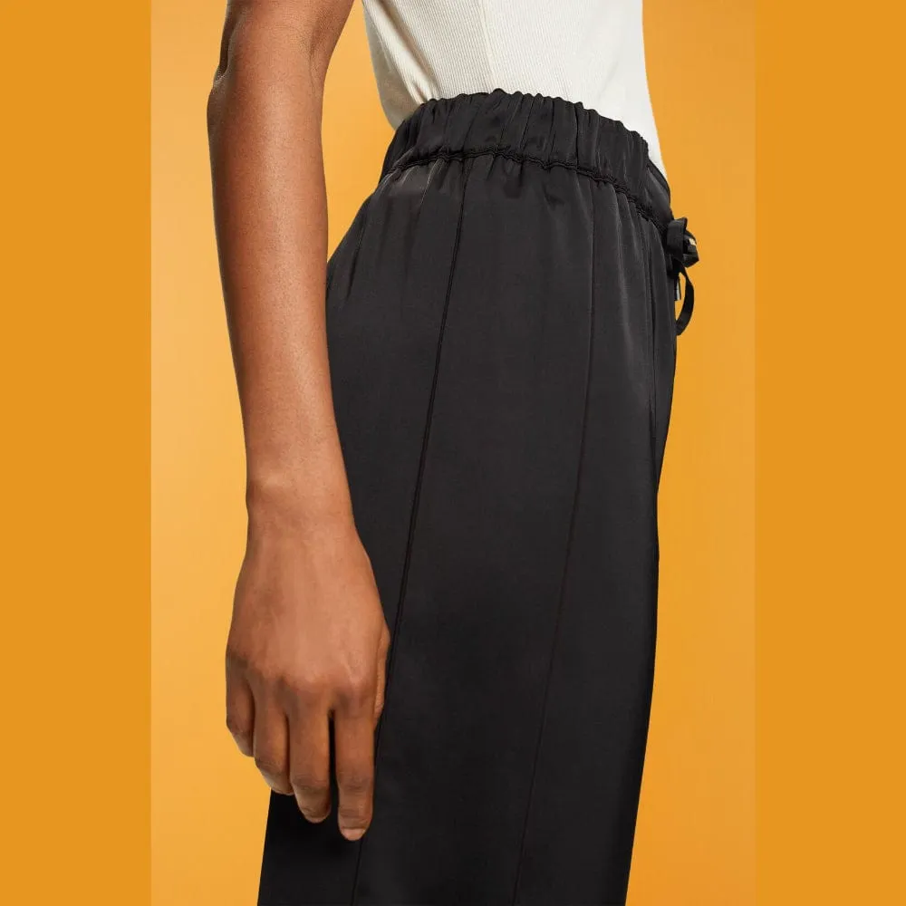 Esprit Satin wide leg trousers In Black