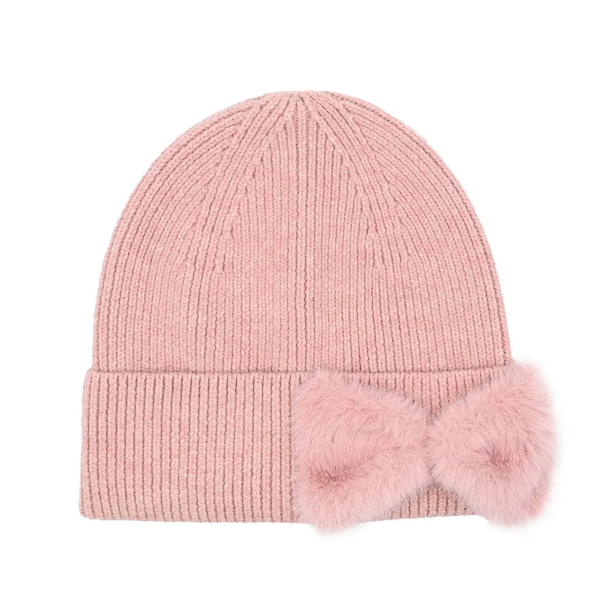 Faux Fur Ribbon C.C Beanie In Pink or Gray