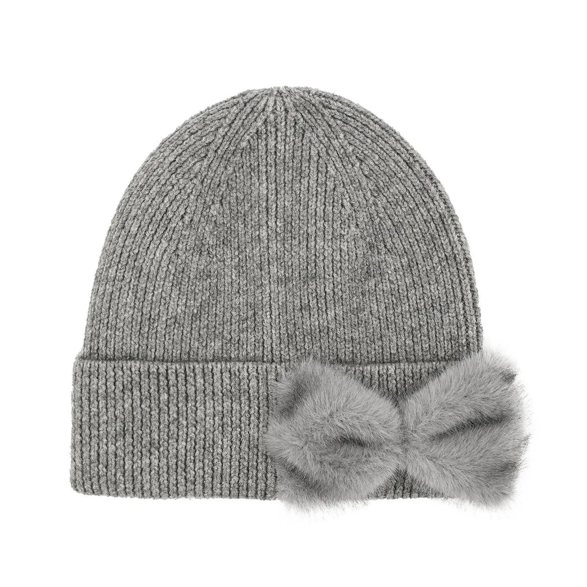 Faux Fur Ribbon C.C Beanie In Pink or Gray