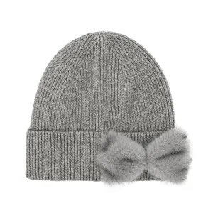 Faux Fur Ribbon C.C Beanie In Pink or Gray