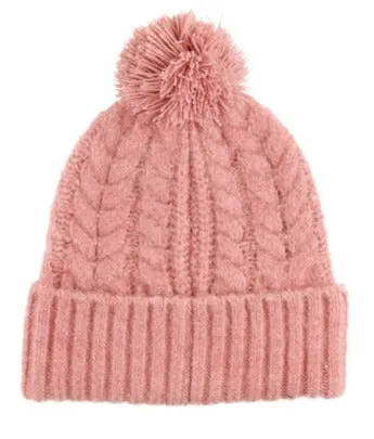 French Rose Cozy Sweater Knit Pom Beanie