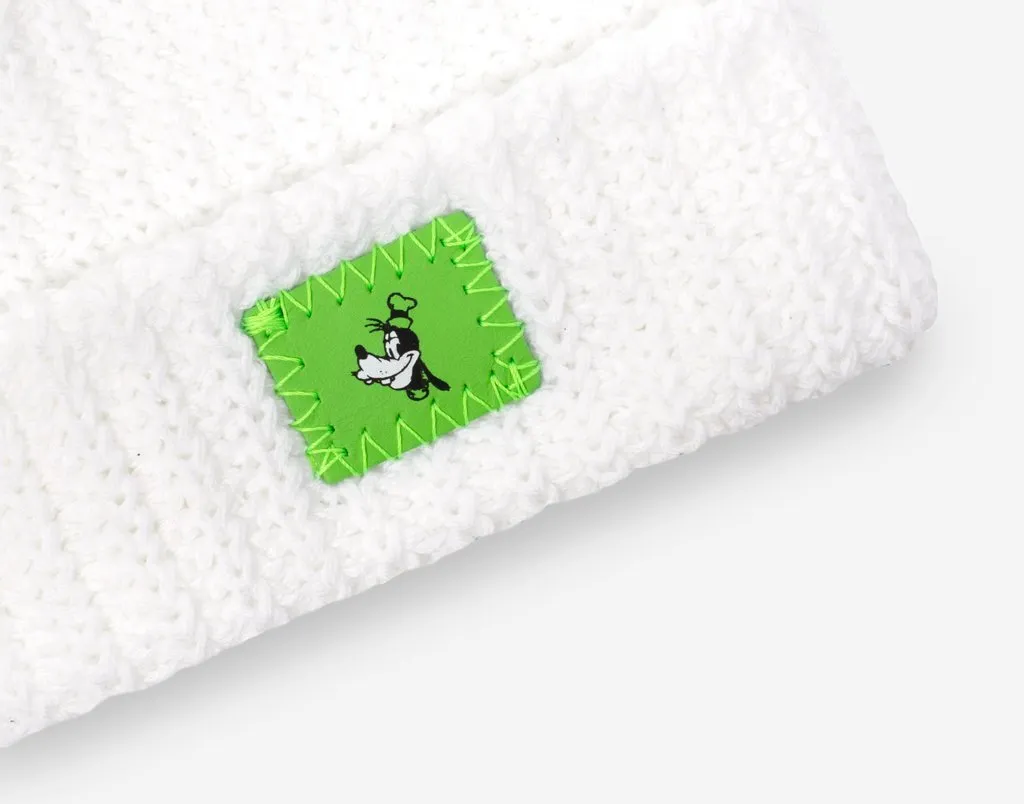 Goofy White Baby Pom Beanie