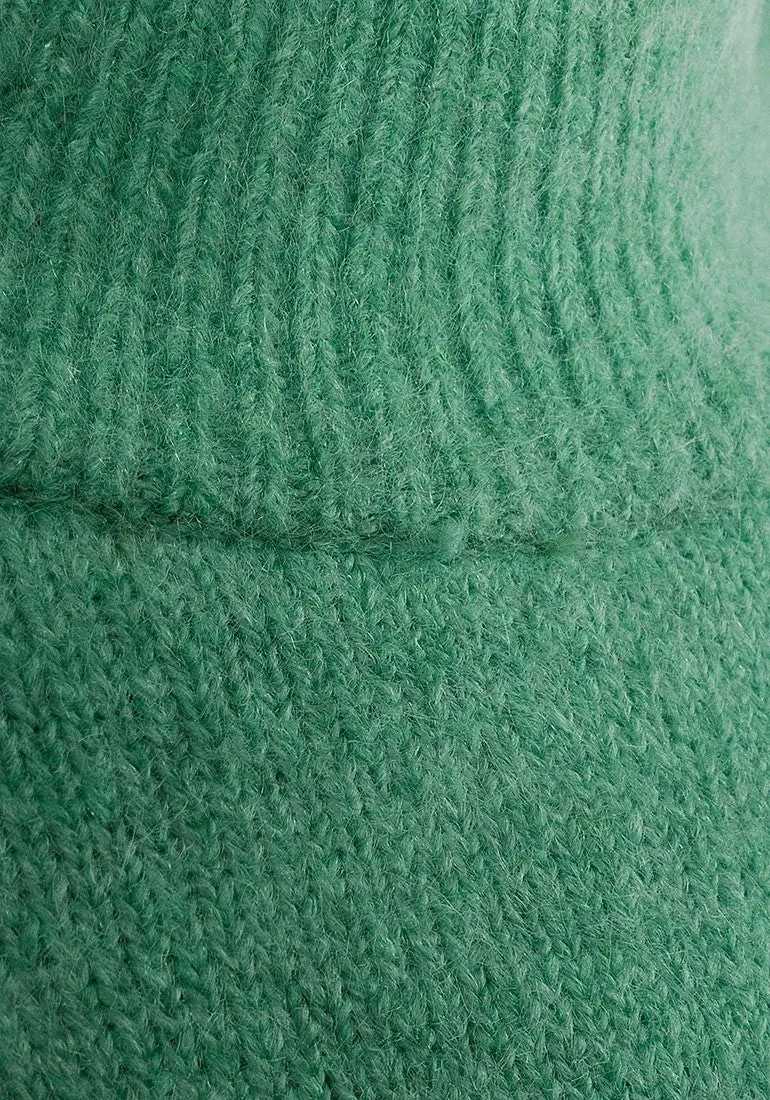 Green High Neck Soft Knitted Jumper Dress