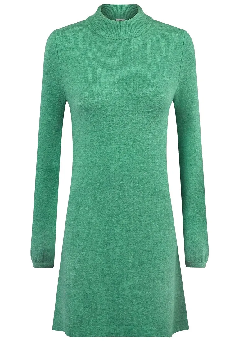 Green High Neck Soft Knitted Jumper Dress