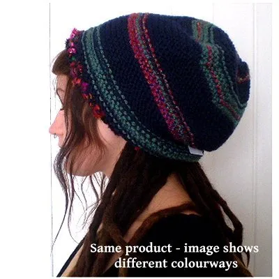 Hand Knitted Slouchy Beanie Hat (Purple and Black) #102