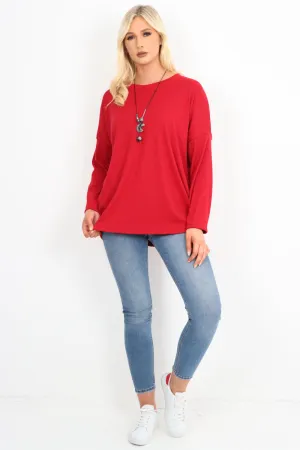 Italian Basic Soft Knit Long Sleeve Necklace Top