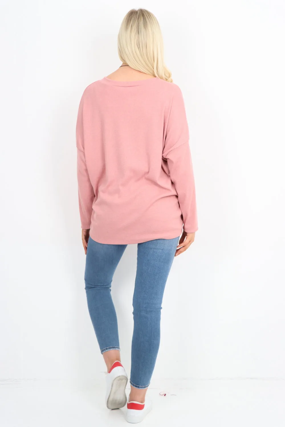 Italian Basic Soft Knit Long Sleeve Necklace Top