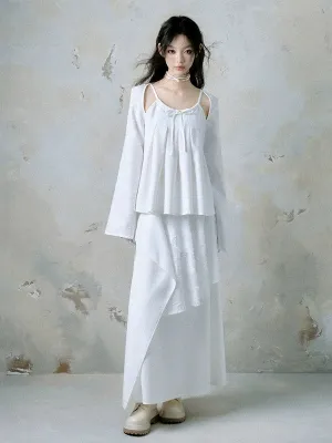 Jacquard Switching Cut-out Top ＆ Layered Design Skirt