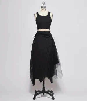 Marc Le Bihan Womens Black Tulle Skirt & Overlay Pleated Panel