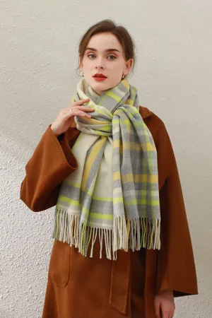 Mimic Cashmere Colorful Plaid Fringe Blanket Scarf