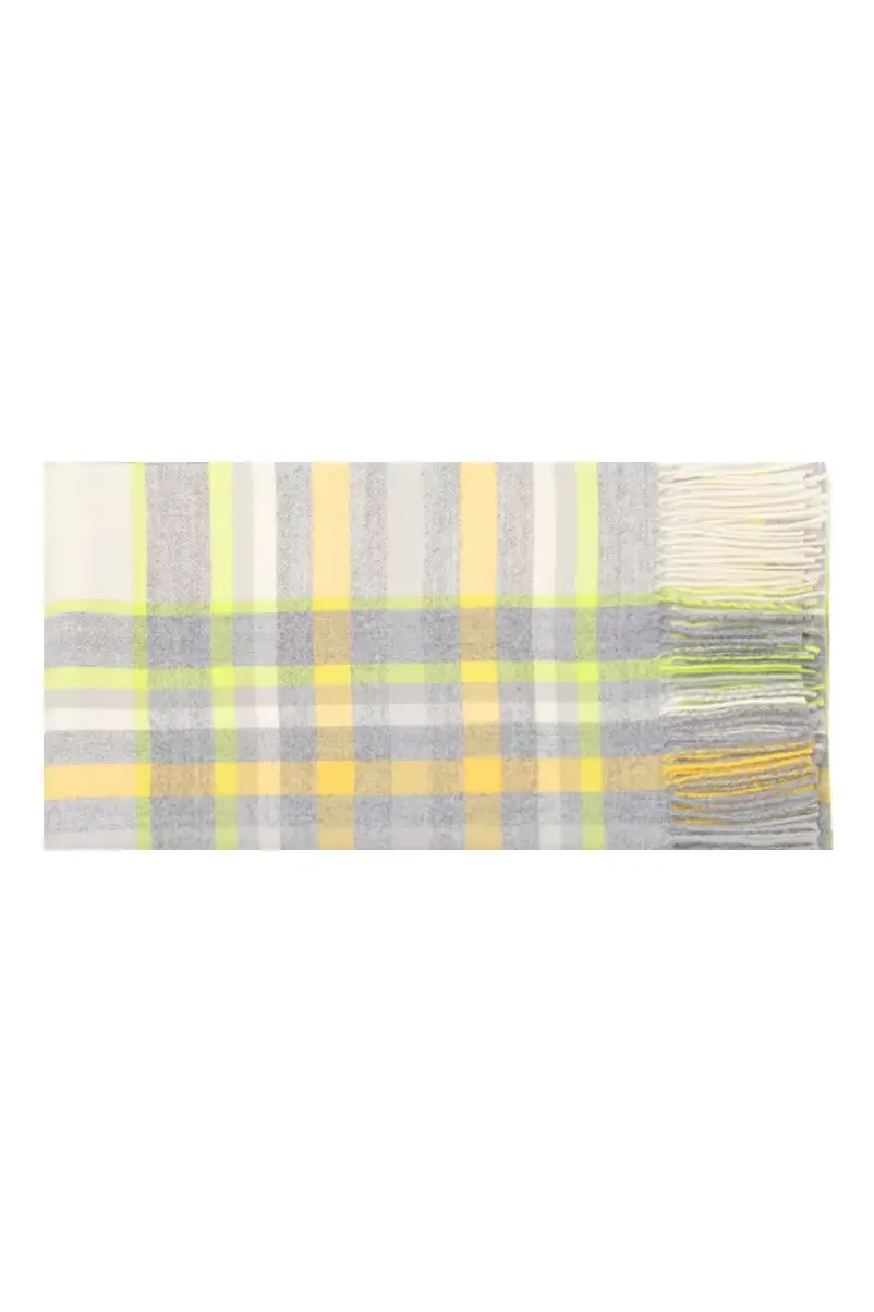 Mimic Cashmere Colorful Plaid Fringe Blanket Scarf