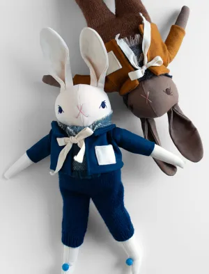 PDC Large Rabbit in Hand Knit Overalls and Woolens