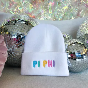Pi Beta Phi Bubble Embroidered Beanie - Pi Phi Pastel