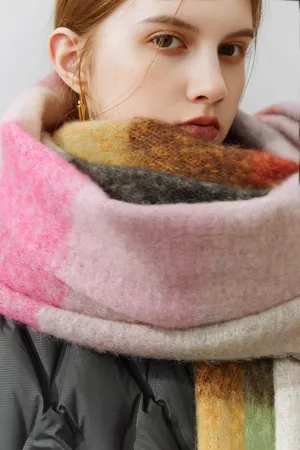 Rainbow Fluffy Plaid Fringe Scarf