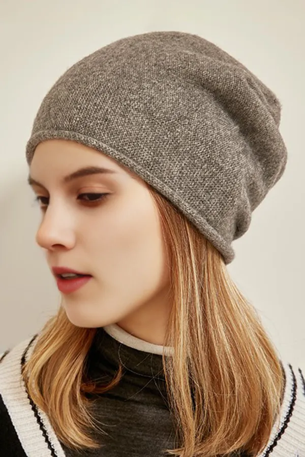 Slouchy Winter Rib Knit 100 Cashmere Beanie