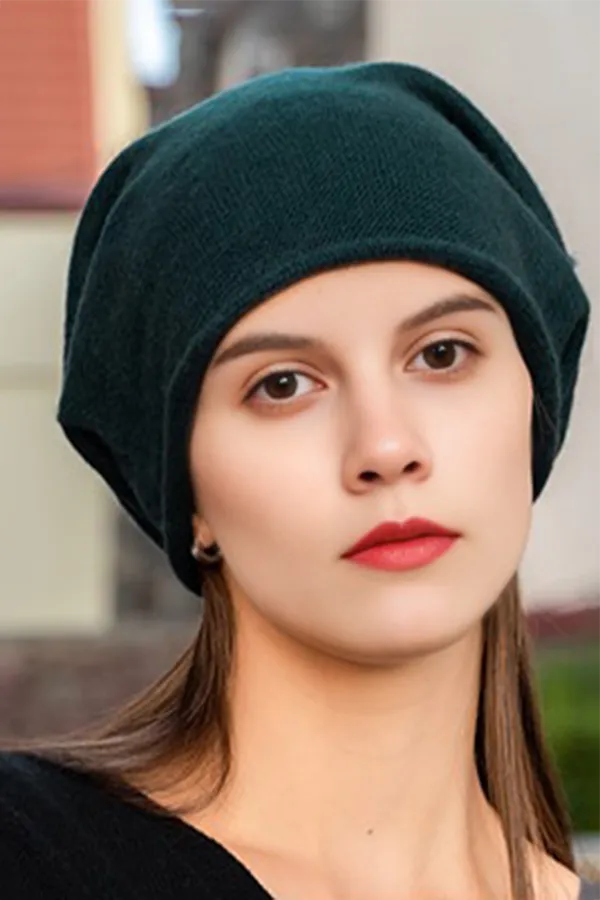 Slouchy Winter Rib Knit 100 Cashmere Beanie