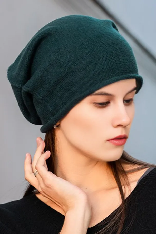 Slouchy Winter Rib Knit 100 Cashmere Beanie