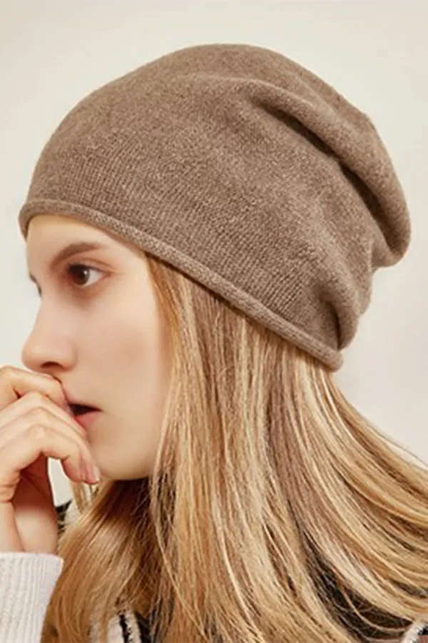Slouchy Winter Rib Knit 100 Cashmere Beanie