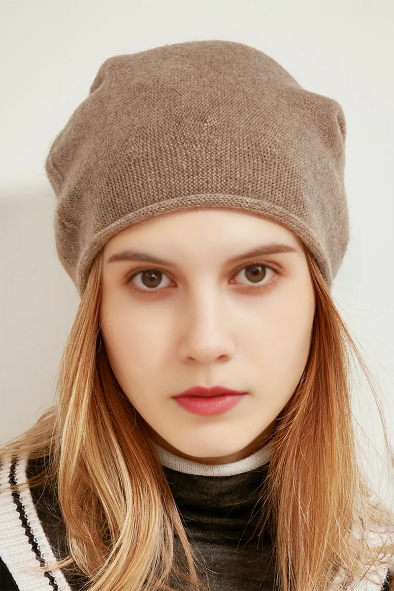 Slouchy Winter Rib Knit 100 Cashmere Beanie