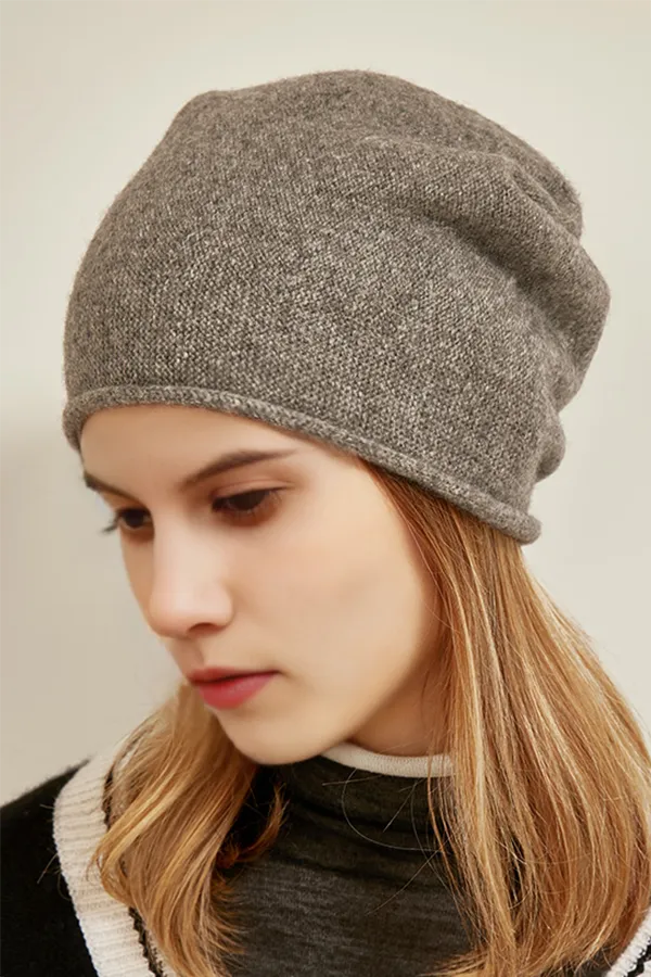 Slouchy Winter Rib Knit 100 Cashmere Beanie