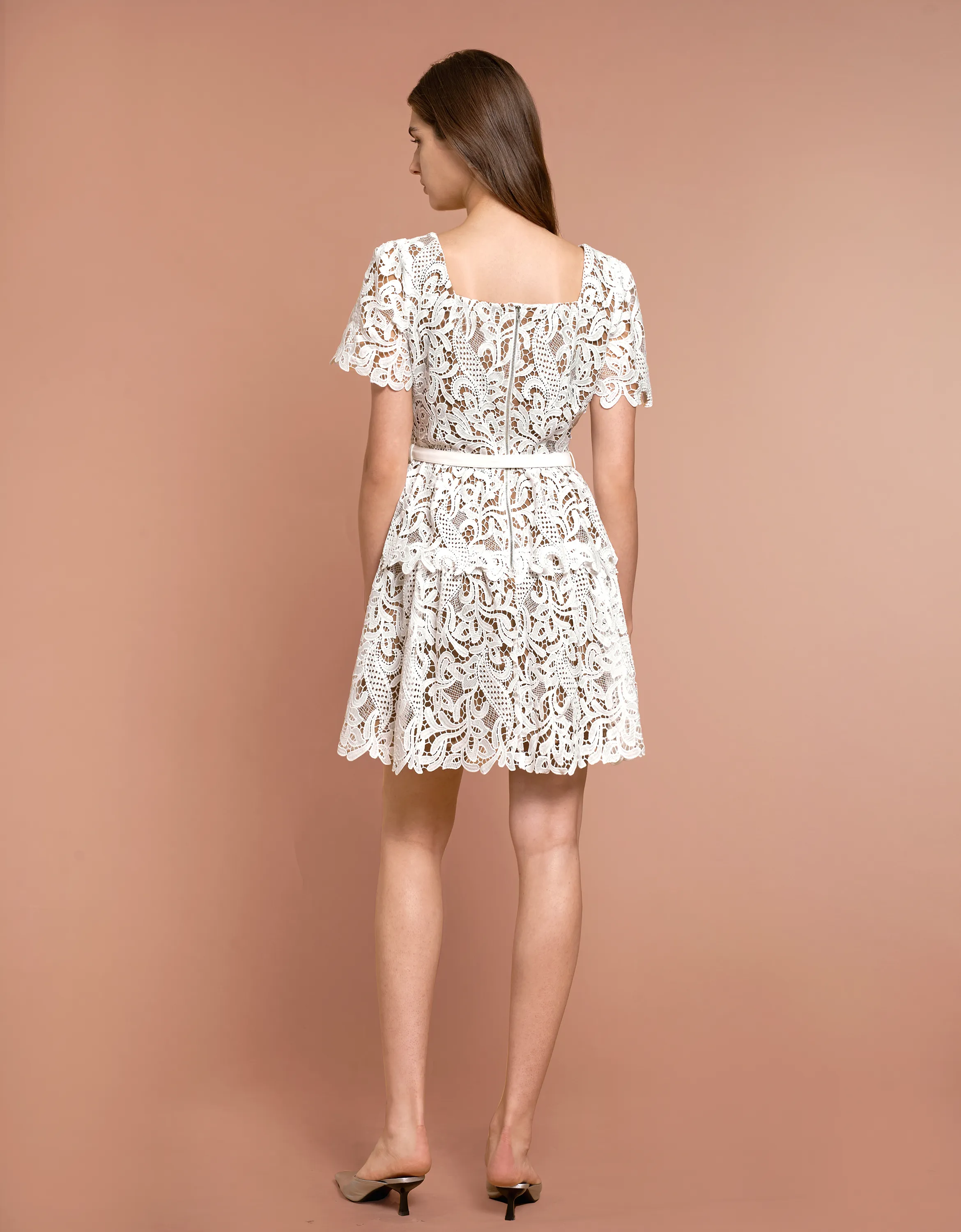 Square Neck Layered Skirt Lace Dress